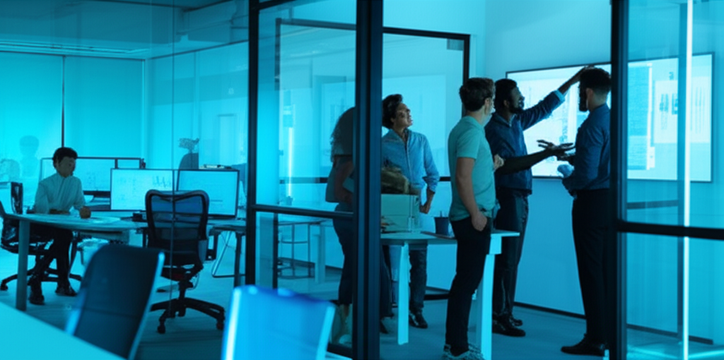 SpaceOnGo team collaborating in modern workspace