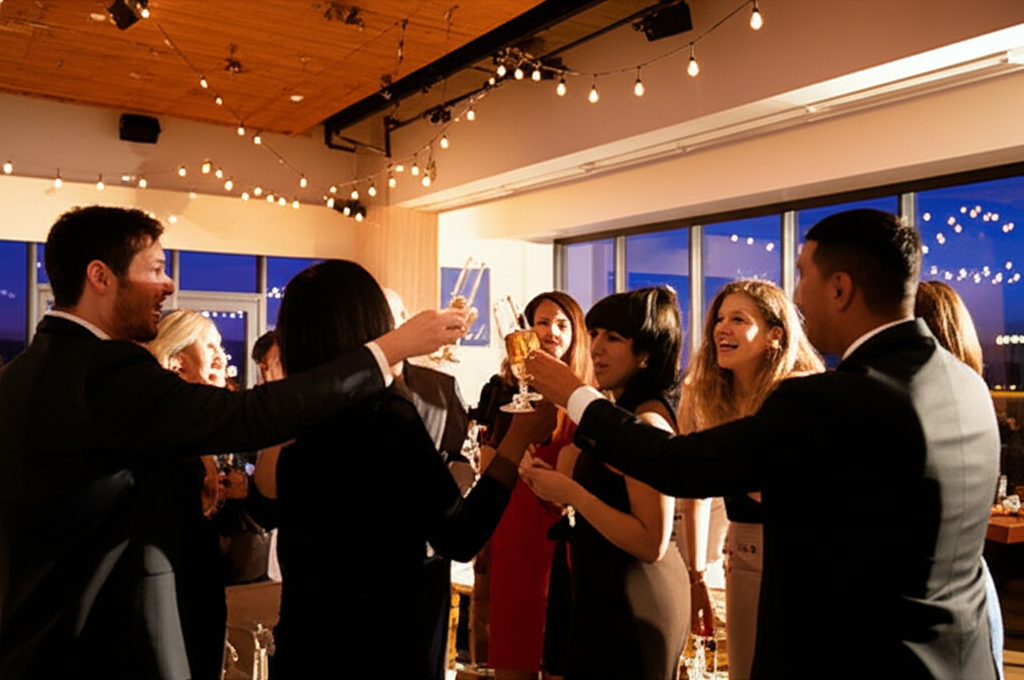 Modern event space with city views